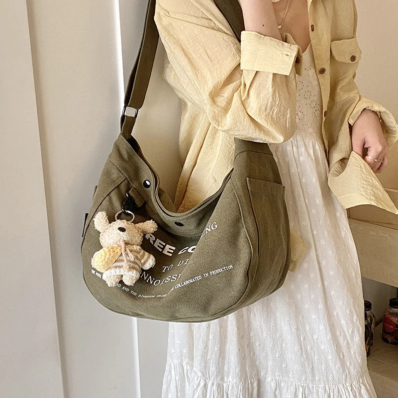 Women's Letter Print Canvas Tote Bag | Large Crossbody Canvas Tote Bag Nixie