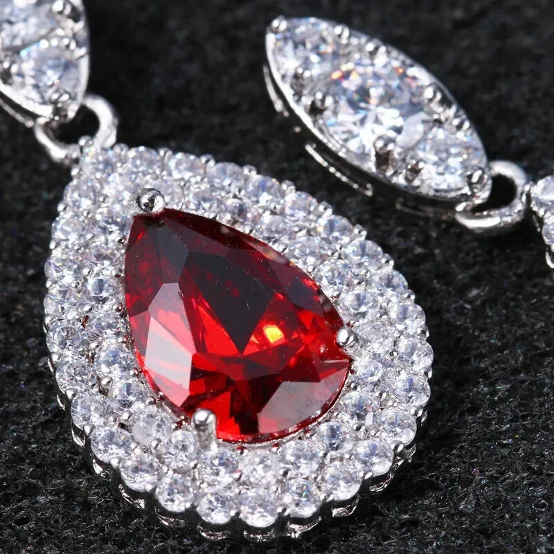 Silver Zircon Red Crystal Drop Earrings for Women Drop Earrings Nixie