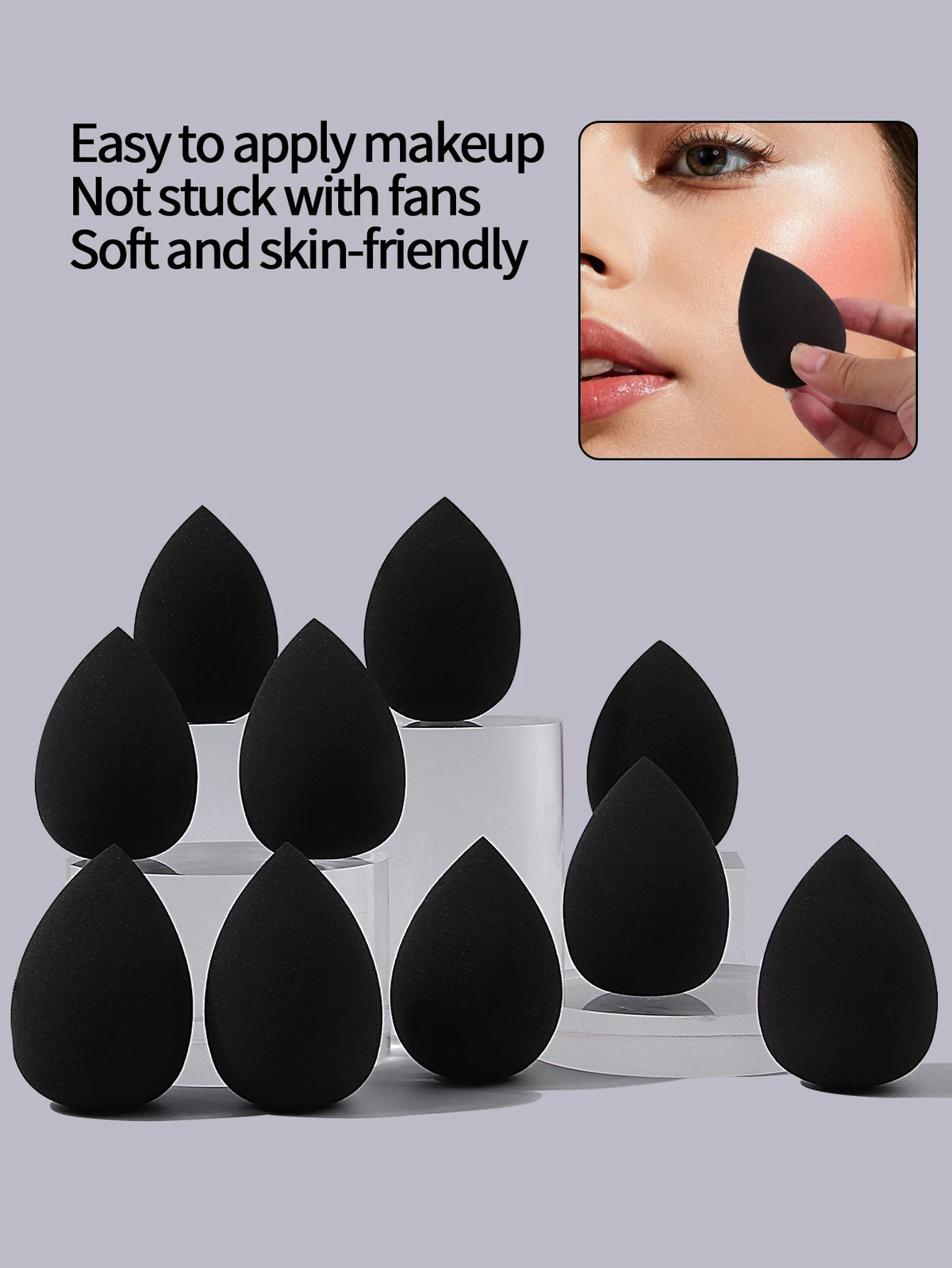 10PCS Black Makeup Sponge Eggs – Dry & Wet Foundation Puffs Makeup Sponge Puff Nixie