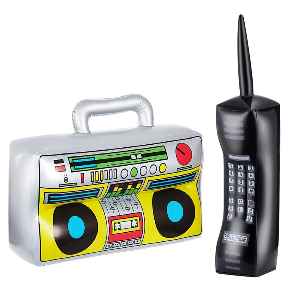 80s 90s Party Inflatable Boombox, Retro Phone & Gold Chains Inflatable Party Props Nixie 2pcs