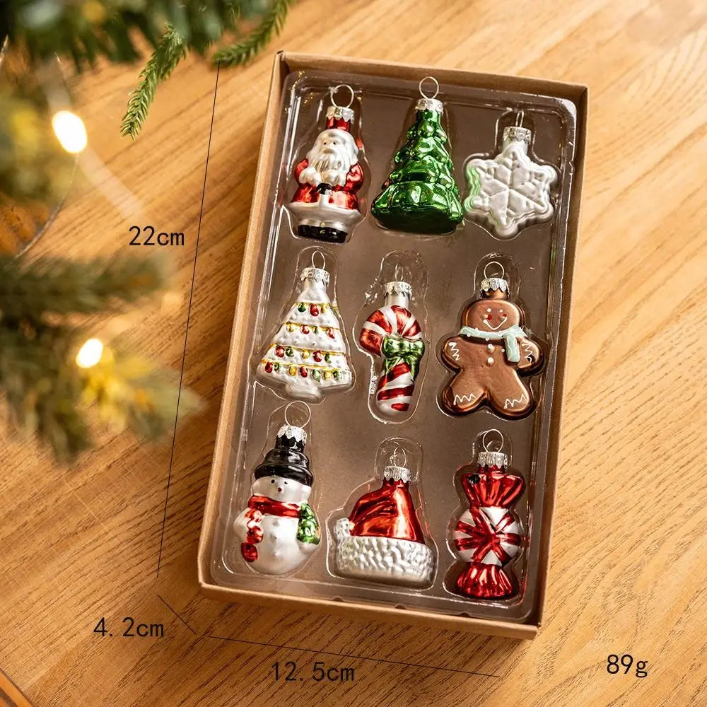 9-Piece Colorful Glass & Plastic Christmas Tree Pendant Set