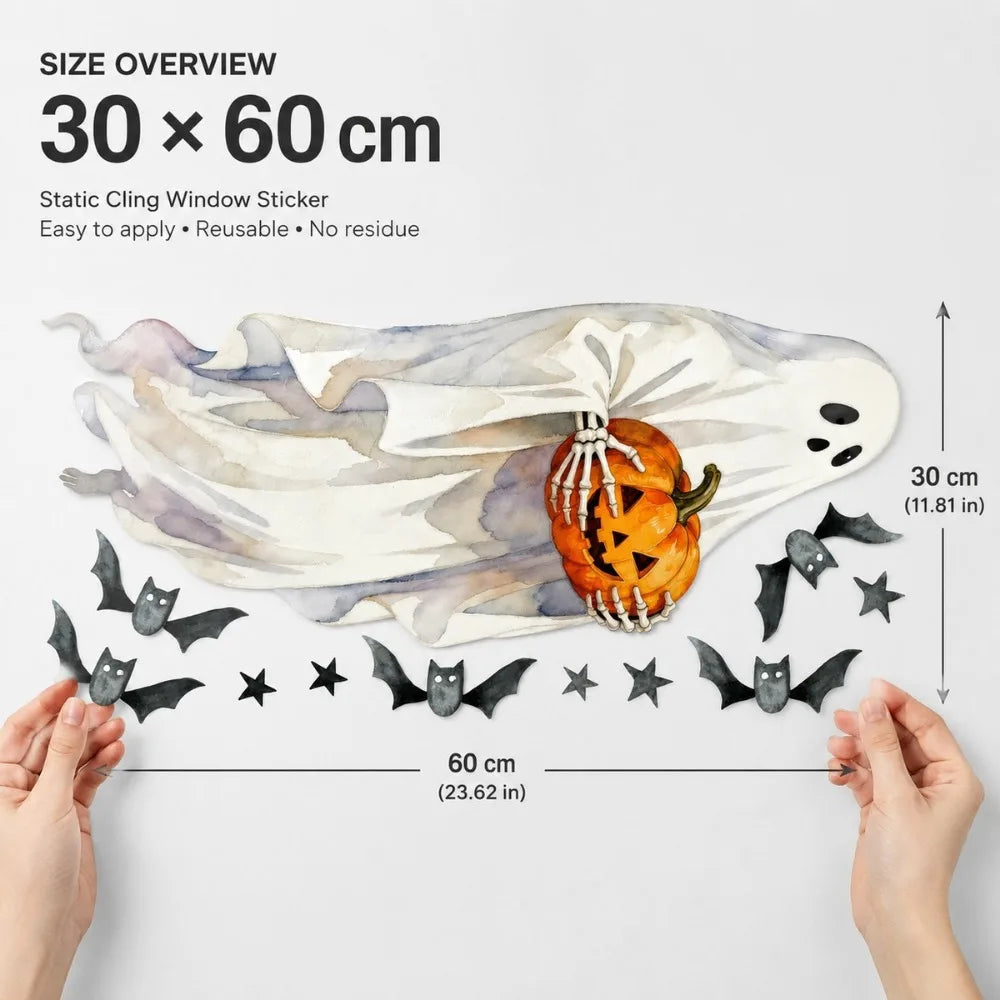 Halloween Window Stickers – Ghost, Pumpkin, Bat & Cat PVC