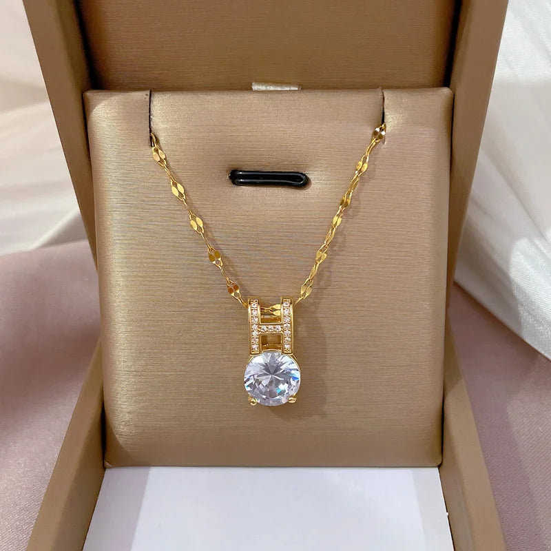 Women's Gold Zircon Pendant Necklace – Stainless Steel Chain Pendant Necklace Nixie