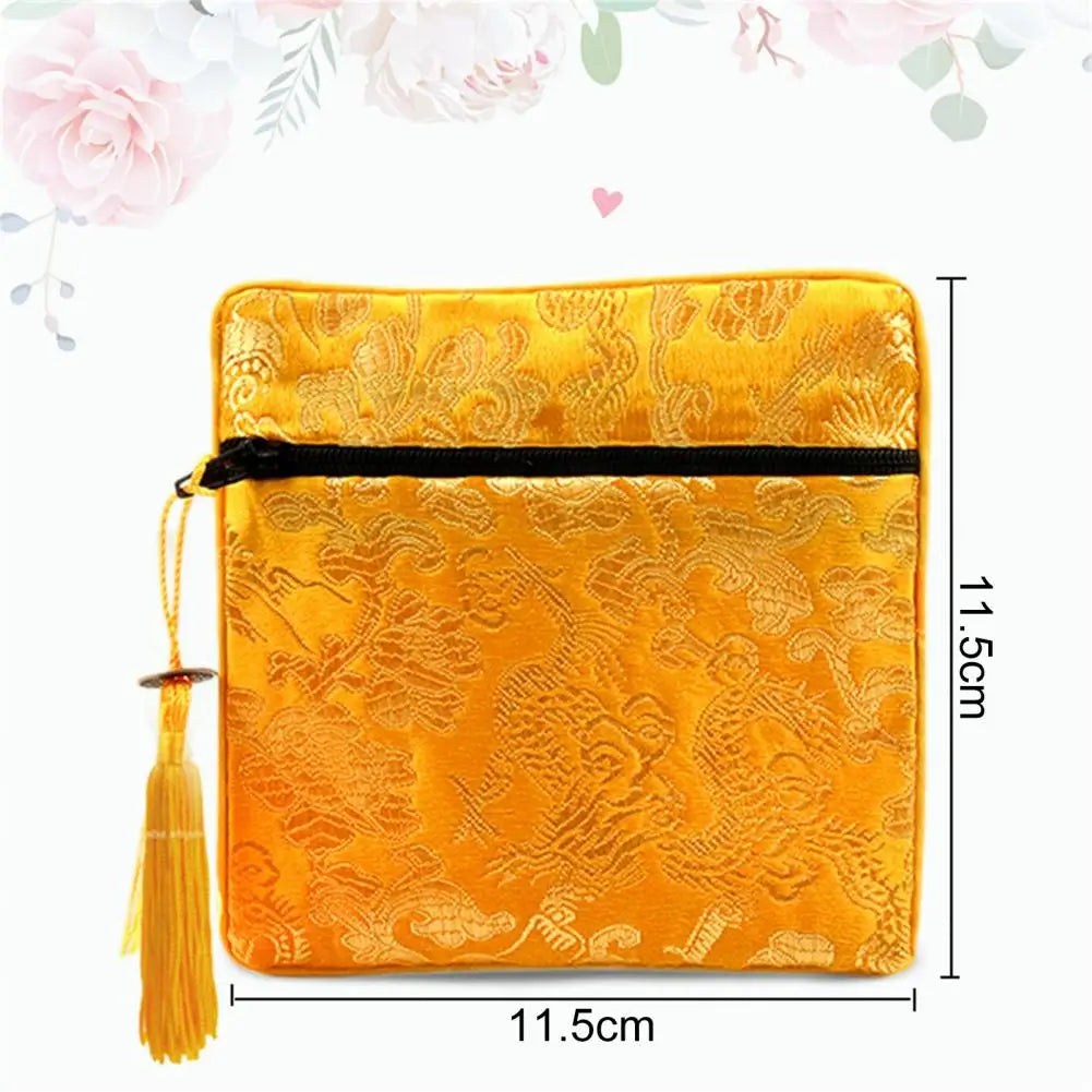 Chinese Brocade Embroidered Tassel Coin & Jewelry Pouch Brocade Zipper Pouch Nixie