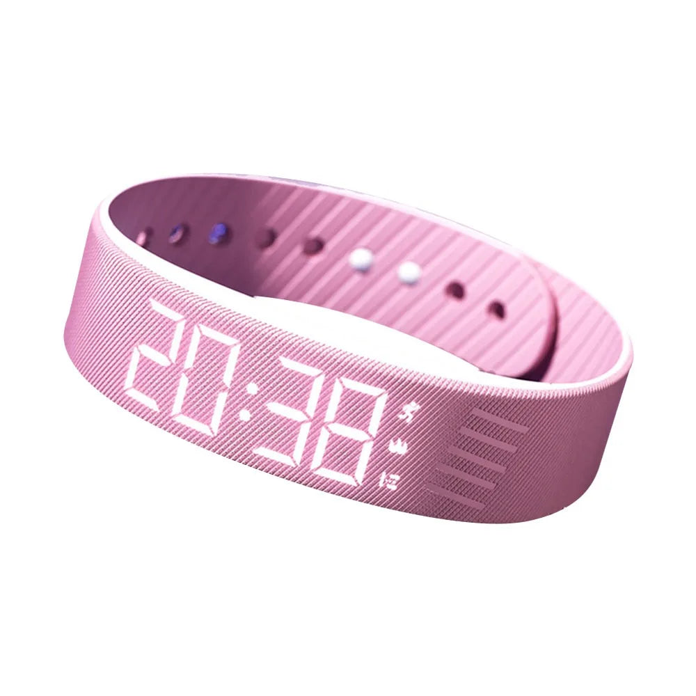 LED Vibrating Alarm Bracelet Watch – Waterproof & Pedometer Alarm Bracelet Watch Nixie Pink