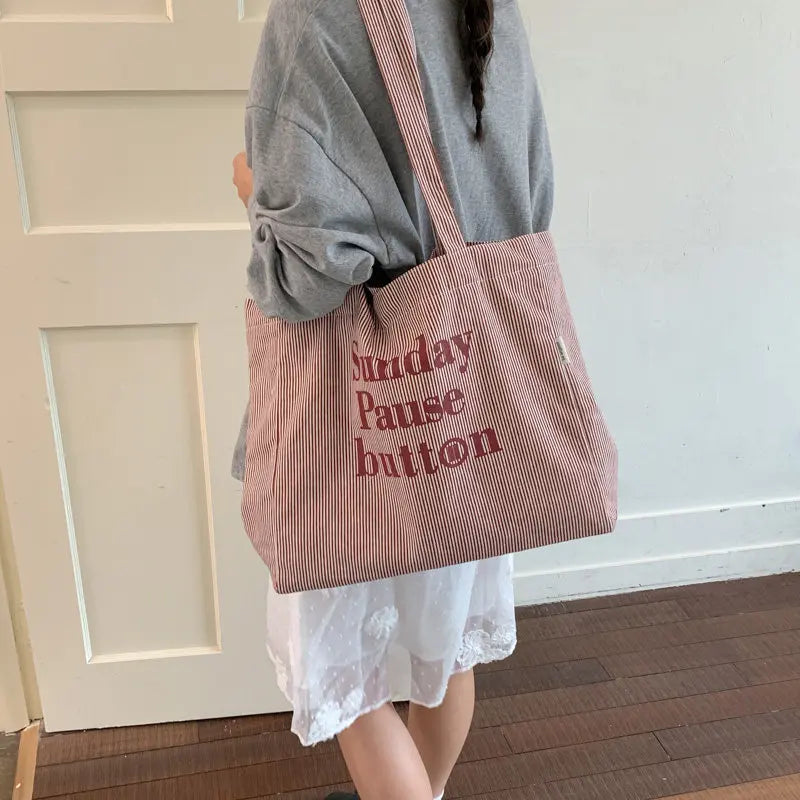 Korean Striped Canvas Tote Bag – Large Capacity Women's Bag Canvas Tote Bag Nixie Red stripes