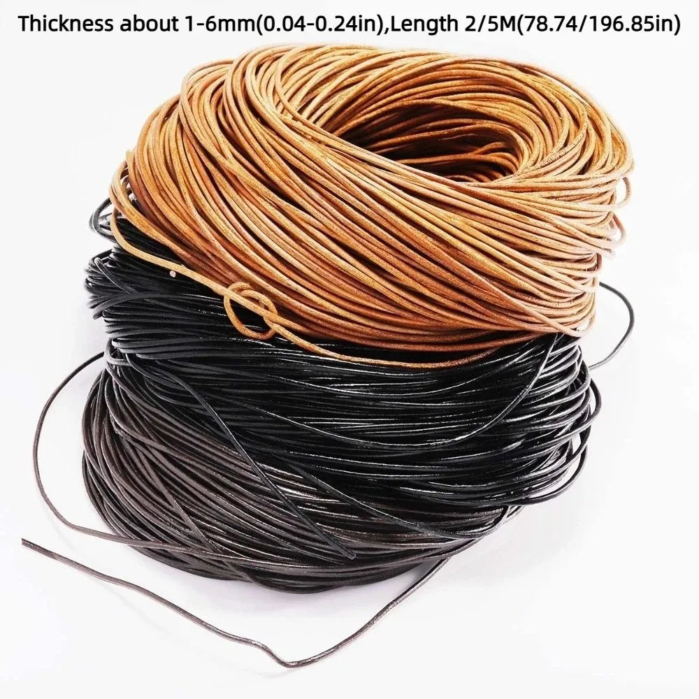 Black Genuine Leather Cord 1–6mm Round Thong for DIY Jewelry Leather Jewelry Cord Nixie
