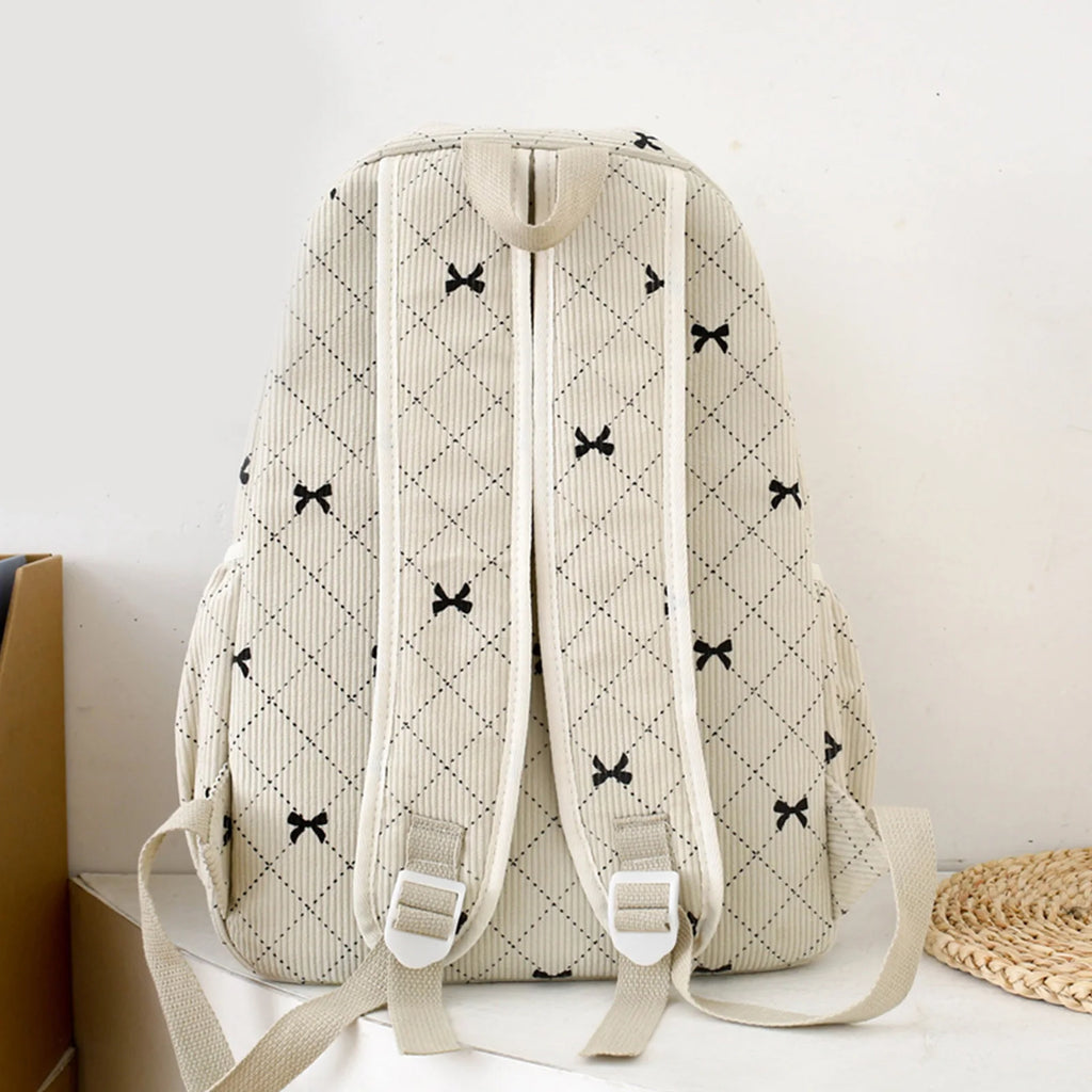 Corduroy Bow Aesthetic Backpack & Lunch Bag Set for Women Aesthetic Backpack Set Nixie