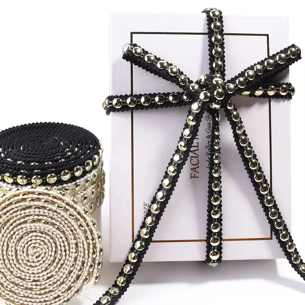 2-Yard Polyester Lace Trim Gold Thread Pearl Edge DIY Ribbon Lace Fabric Trim Nixie
