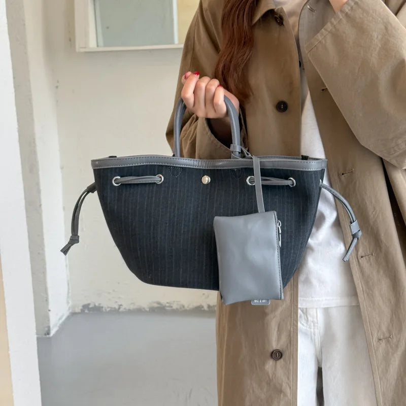 Korean Striped Tote Bag – Large Shoulder Bag for Women Striped Tote Bag Nixie
