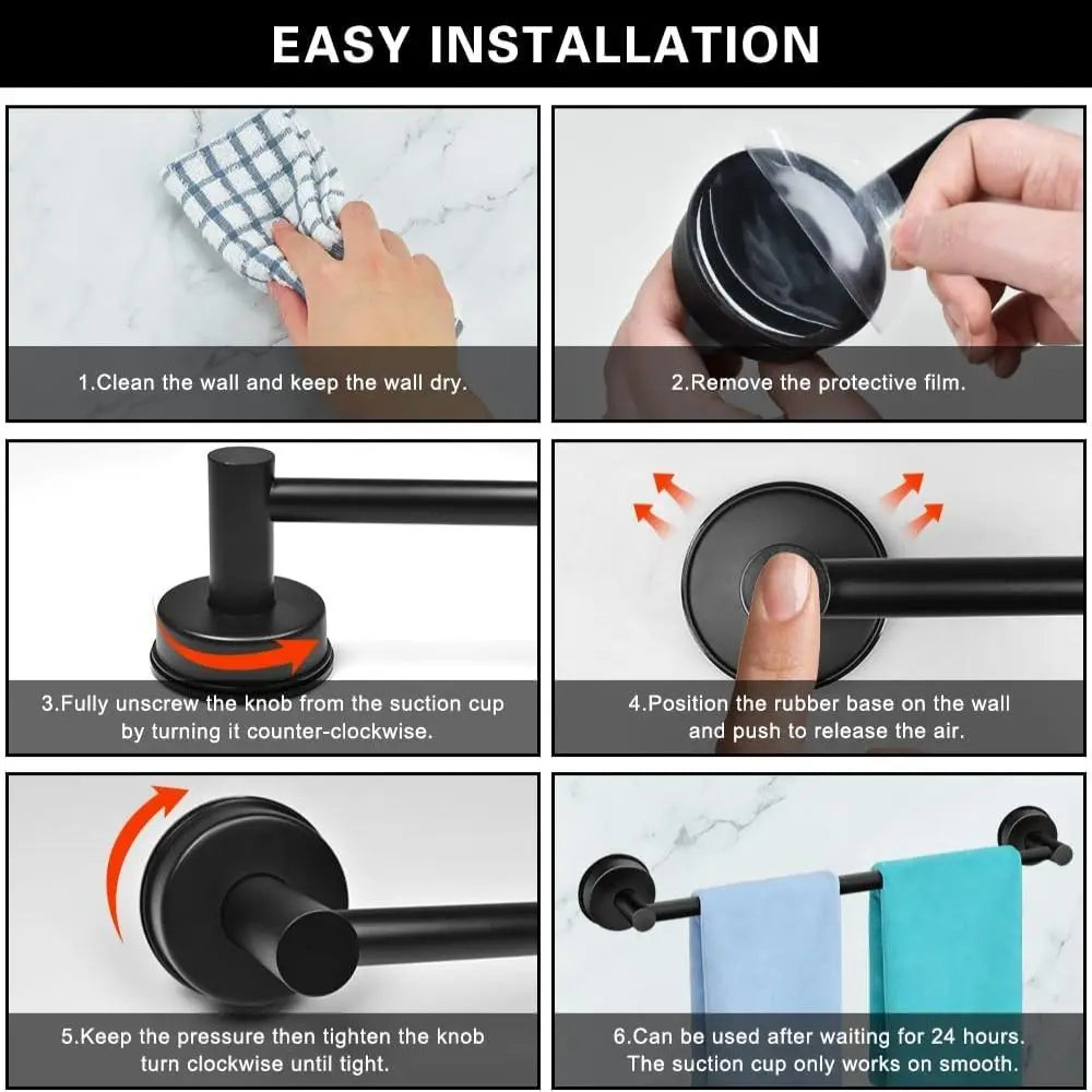 Adjustable Suction Cup Towel Bar – No-Drill Stainless Steel Rack Towel Bar Rack Nixie
