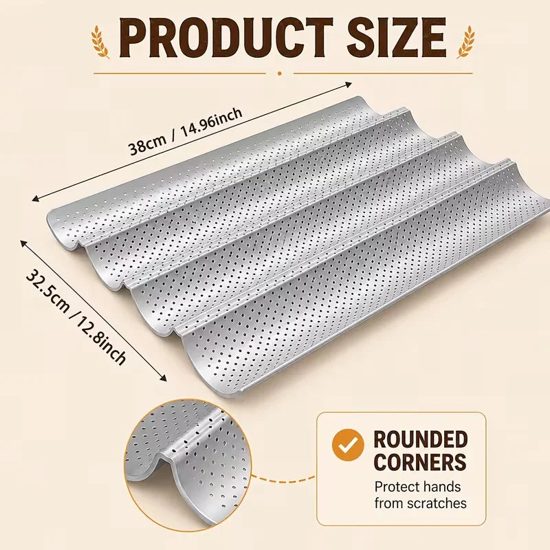 4-Wave Nonstick Baguette Pan – Carbon Steel French Bread Tray Baguette Baking Pan Nixie