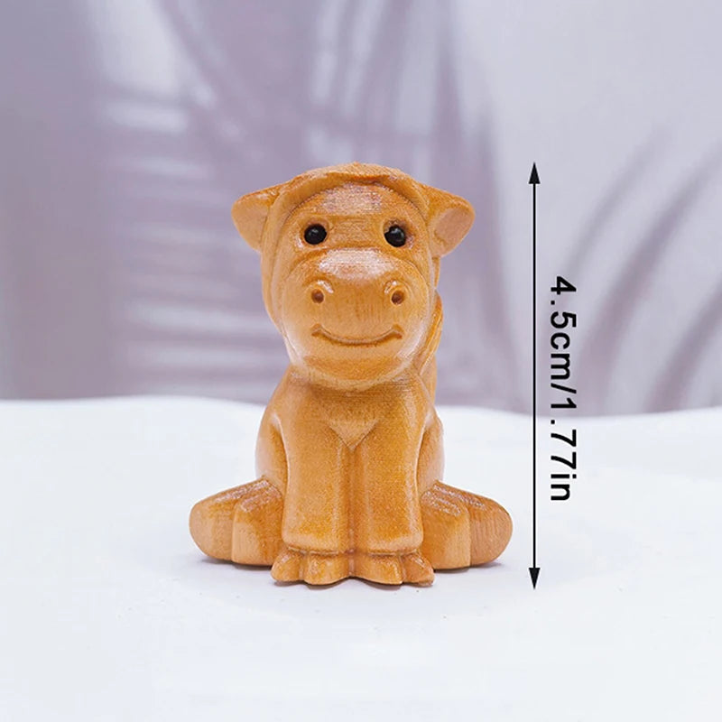 Mini Wood Carved Chinese Zodiac Horse Ornament – 1 or 2 Pcs Zodiac Horse Figurine Nixie