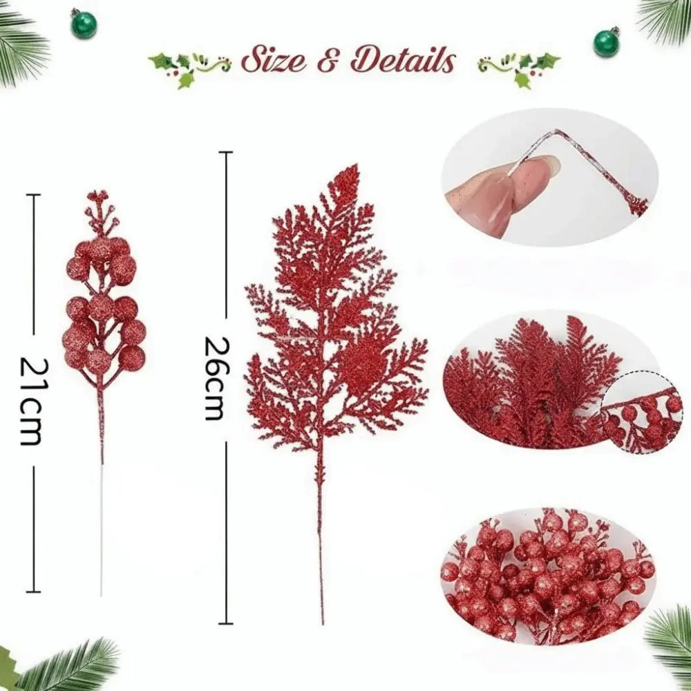 10Pcs Glitter Christmas Tree Ornaments Artificial Flowers & Berry Christmas Tree Ornaments Nixie