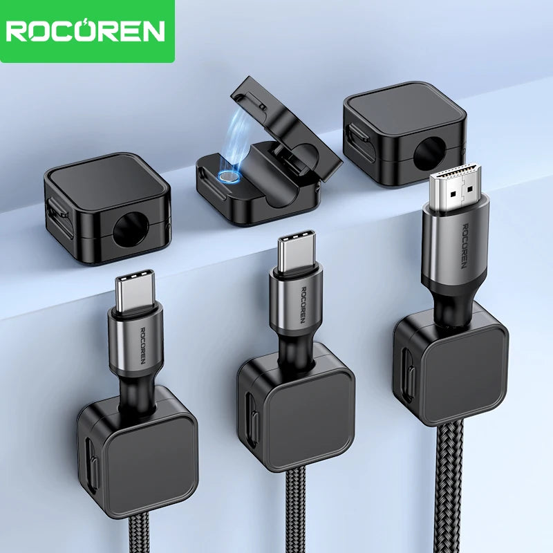 Rocoren Magnetic Cable Clips 6-Pack | Desk Cable Organizer Cable Management Clips Nixie