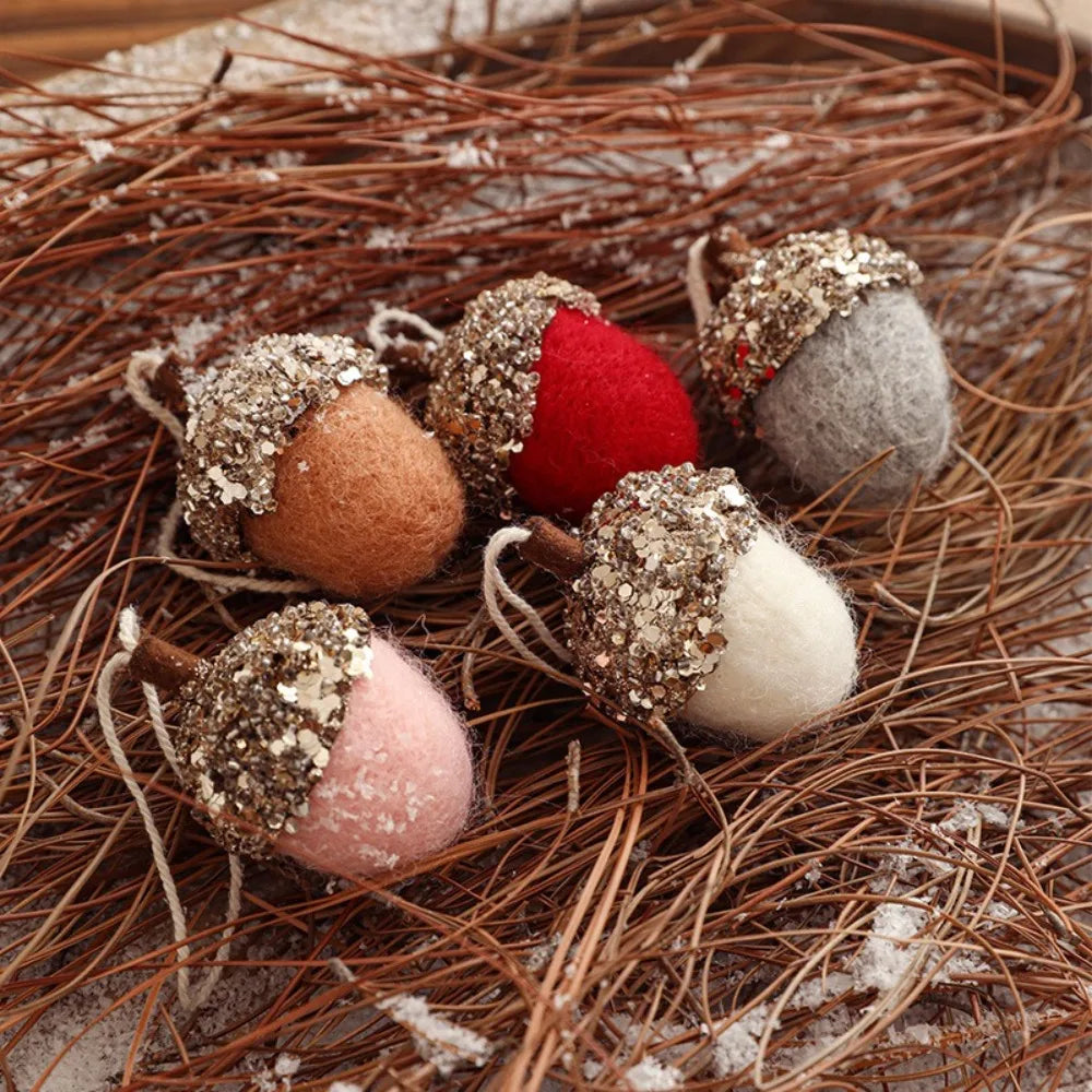 Wool Felt Acorn & Pine Christmas Tree Hanging Ornaments