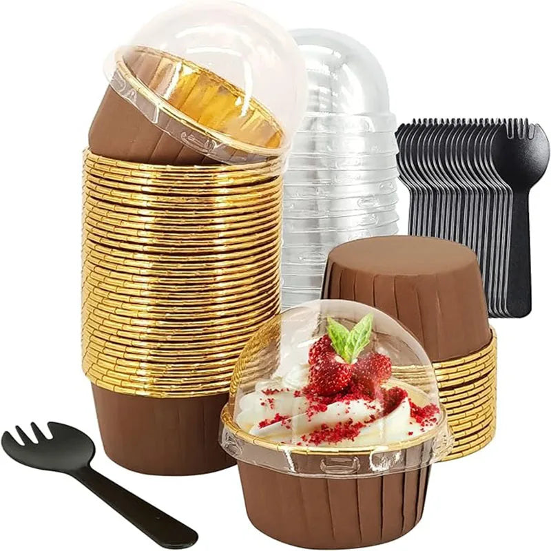 50Pcs Foil Cupcake Liners with Lids – Muffin Baking Cups Cupcake Baking Liners Nixie