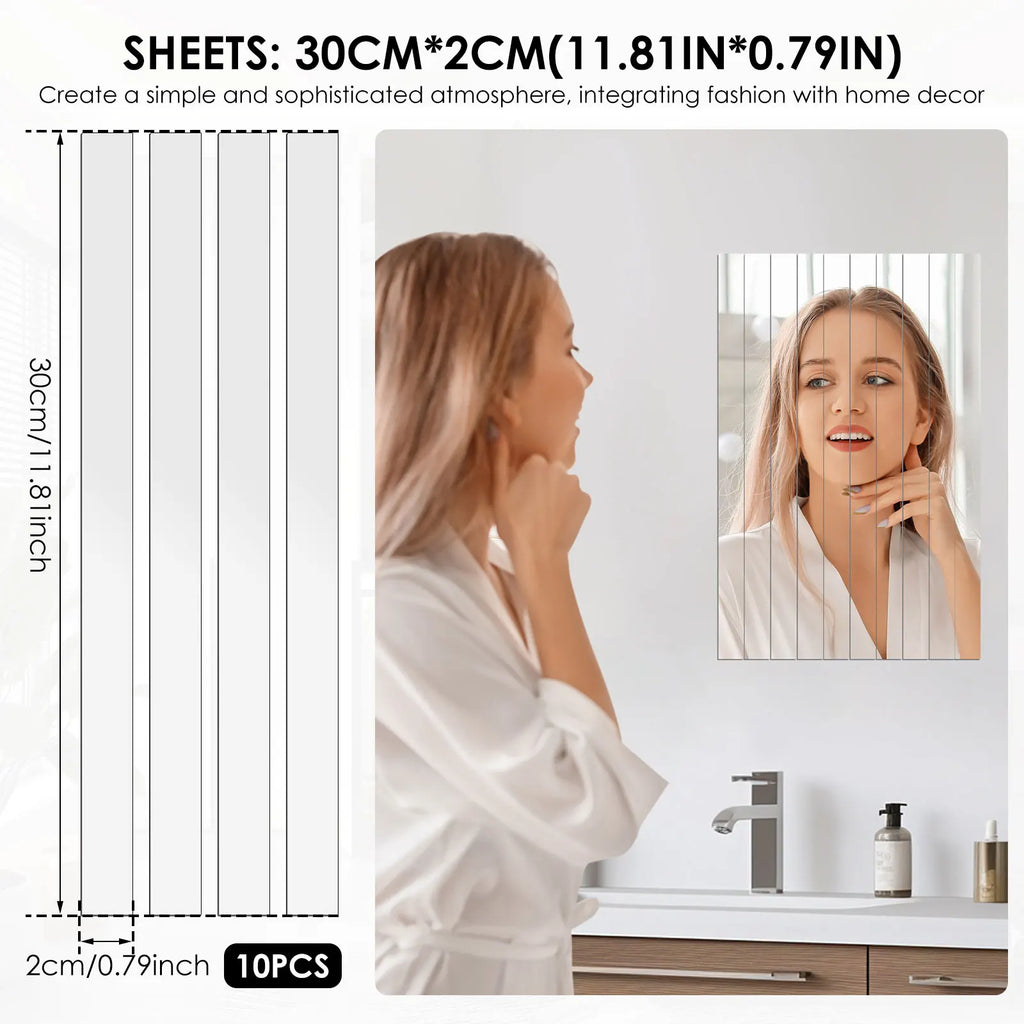 Acrylic 3D Silver Mirror Strip Wall Stickers – Home Decor Mirror Wall Stickers Nixie