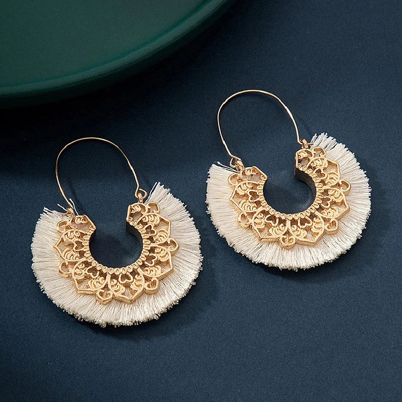 Bohemian Gold Plated Geometric Tassel Drop Earrings – Women Tassel Drop Earrings Nixie