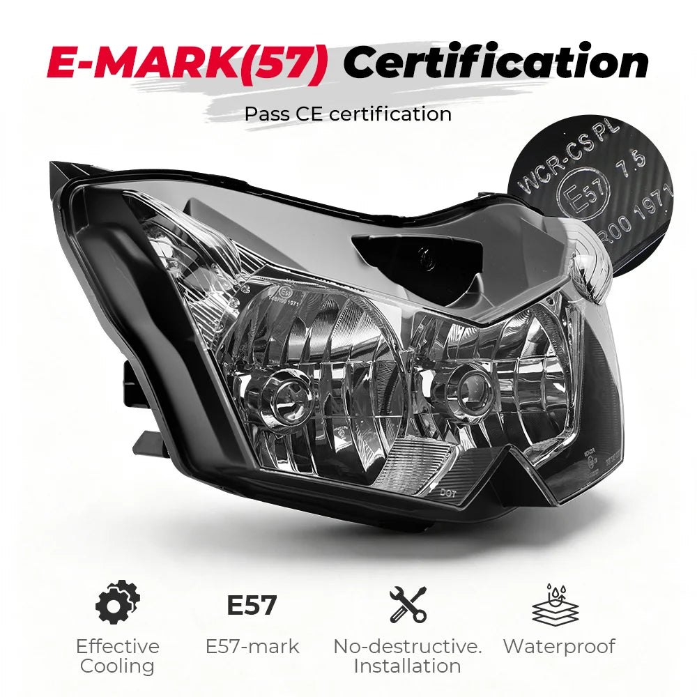 Kawasaki Z750 Z1000 E-MARK Headlight Assembly | Clear Lens Motorcycle Headlight Assembly Nixie