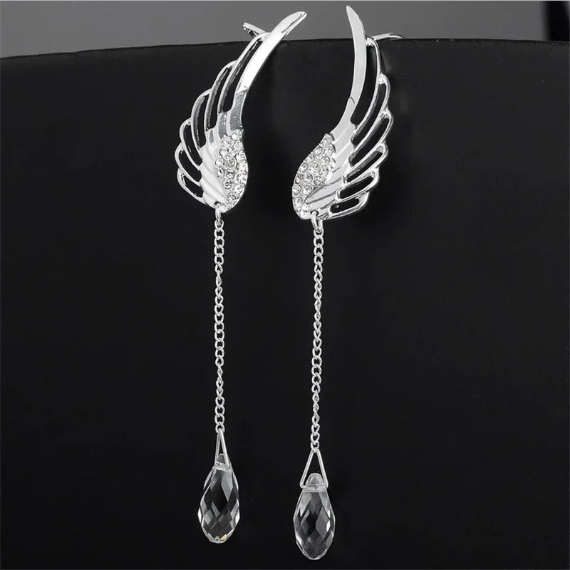Angel Wings Rhinestone Drop Earrings – Bronze Feather Fashion Drop Earrings Nixie