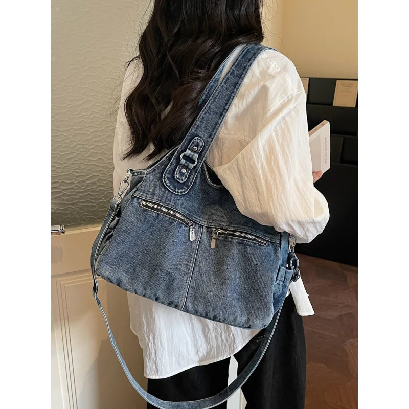 Japanese Vintage Denim Tote Bag – Large Shoulder Handbag Denim Tote Bag Nixie