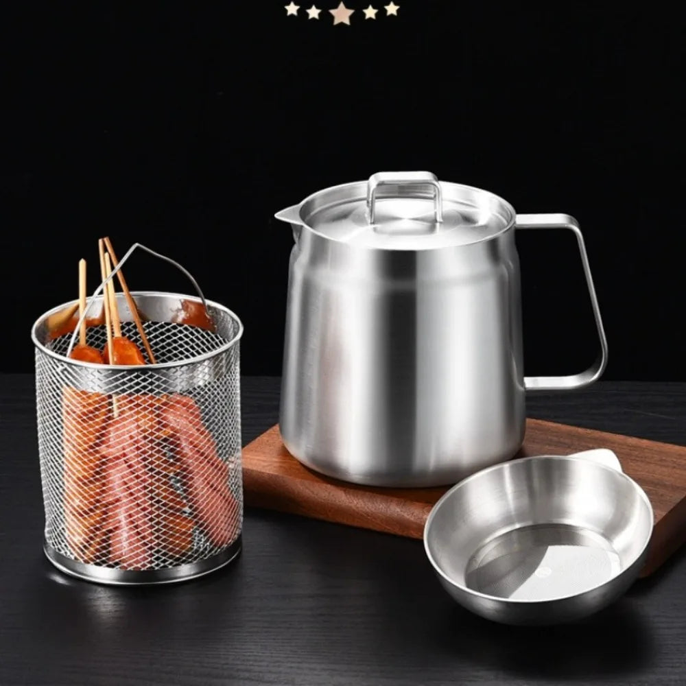 304 Stainless Steel 2L Deep Fryer Pot with Basket & Strainer Deep Fryer Pot Nixie