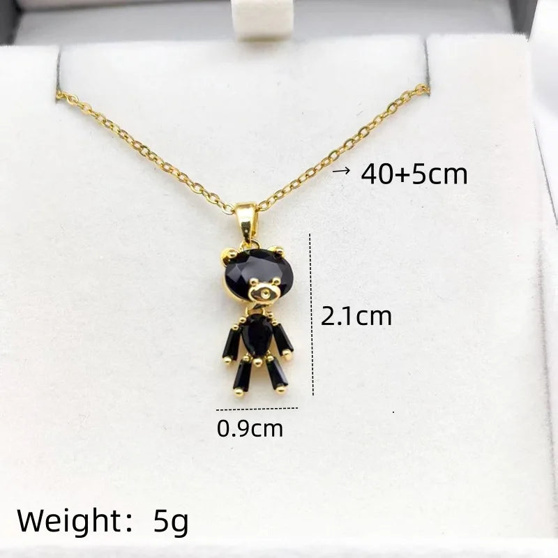 Rhinestone Bear Pendant Necklace – Copper Collarbone Chain Pendant Necklace Nixie