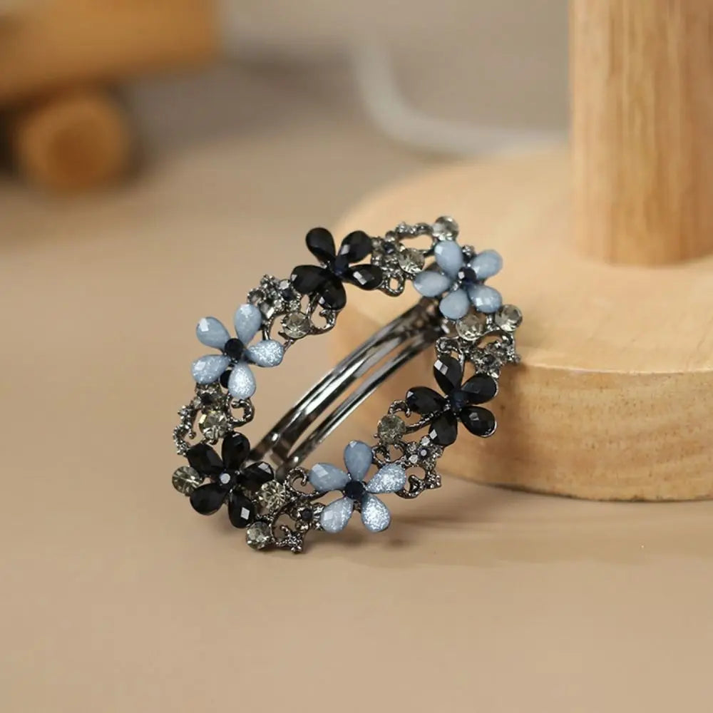 Korean Oval Floral Crystal Hairpin – Zircon Spring Barrette Crystal Hair Barrette Nixie