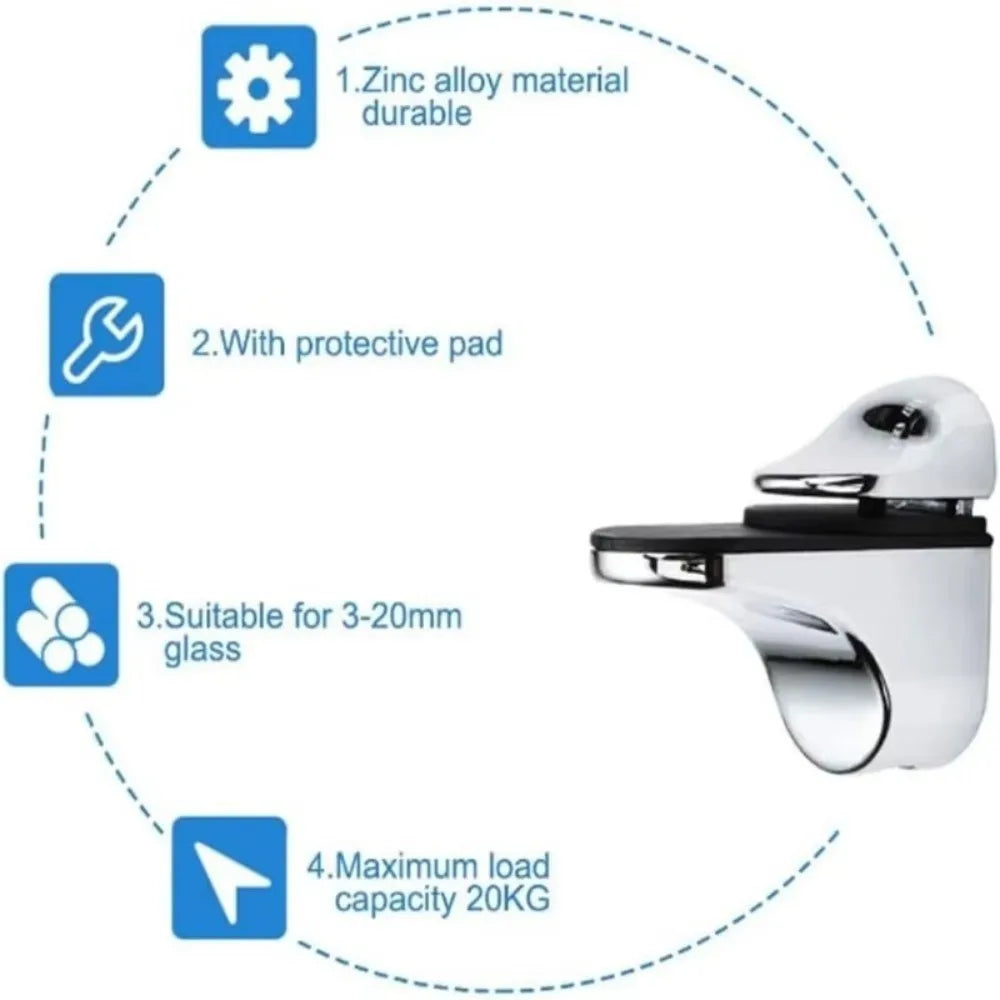 Zinc Alloy Adjustable Glass Shelf Clamps 1-22mm Bracket