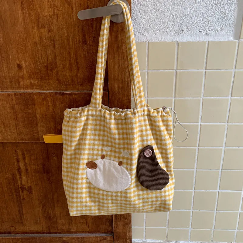 Cute Cartoon Plaid Tote Bag – Large Shoulder Bag for Women Shoulder Tote Bag Nixie