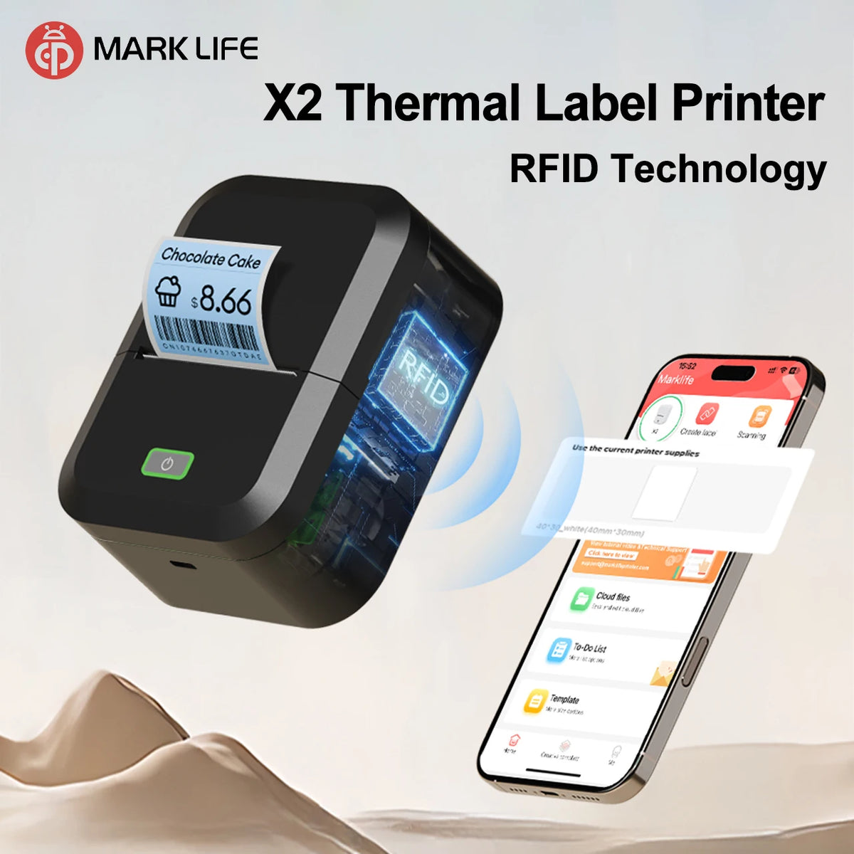 Marklife X2 Portable Bluetooth Thermal Label Printer 2-Inch