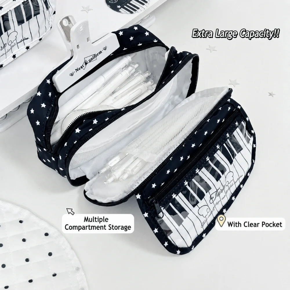 Kawaii Star Piano Print Pencil Case – Large Capacity Pen Pouch Pencil Case Pouch Nixie