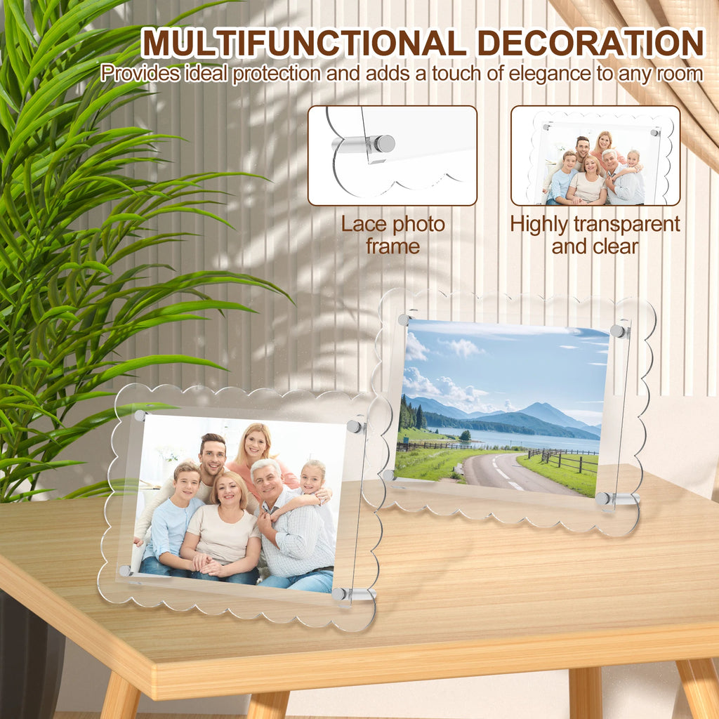 2Pcs Clear Acrylic Picture Frames 4x6 & 5x7 Inch with Screws