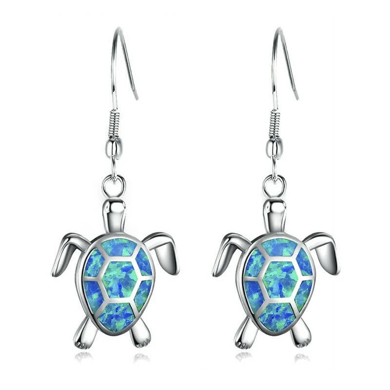 Turtle Hook Drop Earrings – Opal Glass & Rhinestone | Nixie Fashion Drop Earrings Nixie Blue