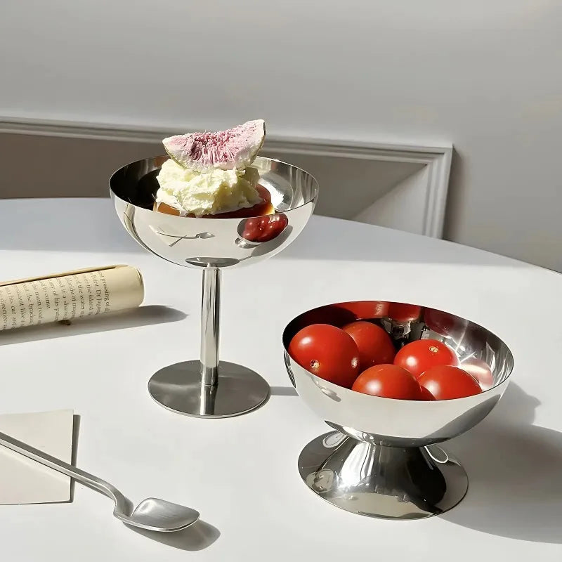 Stainless Steel Goblet Dessert Bowl with Fork – Party Tableware Dessert Bowl Set Nixie