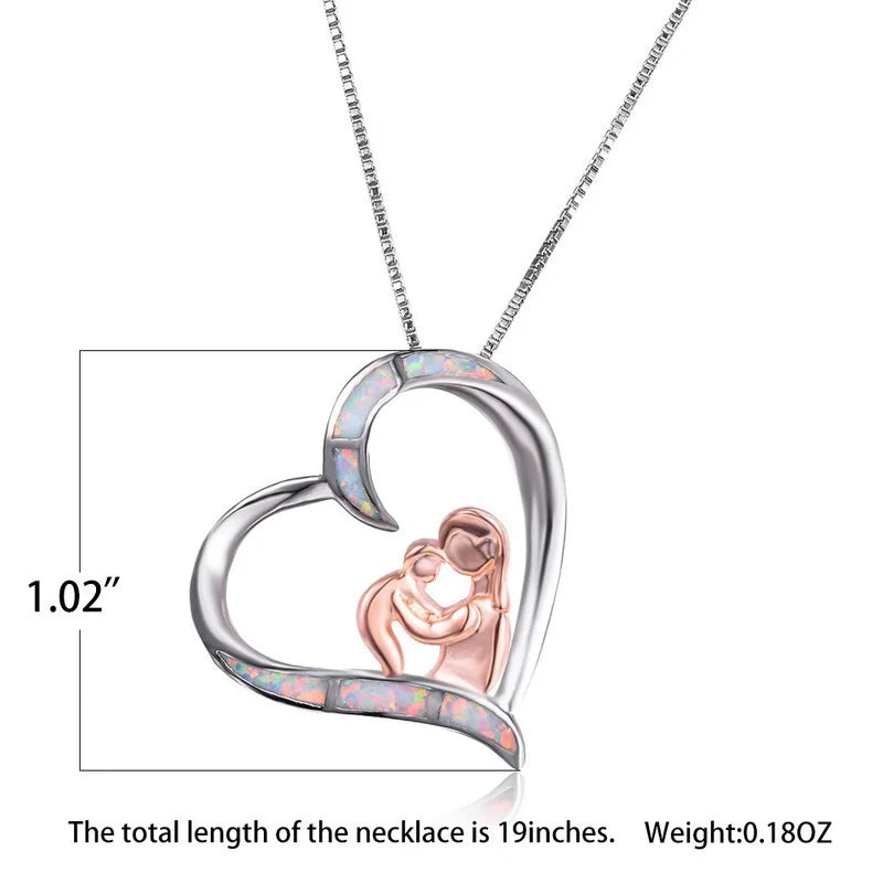 Mom Baby Heart Pendant Necklace | Opal Women's Jewelry