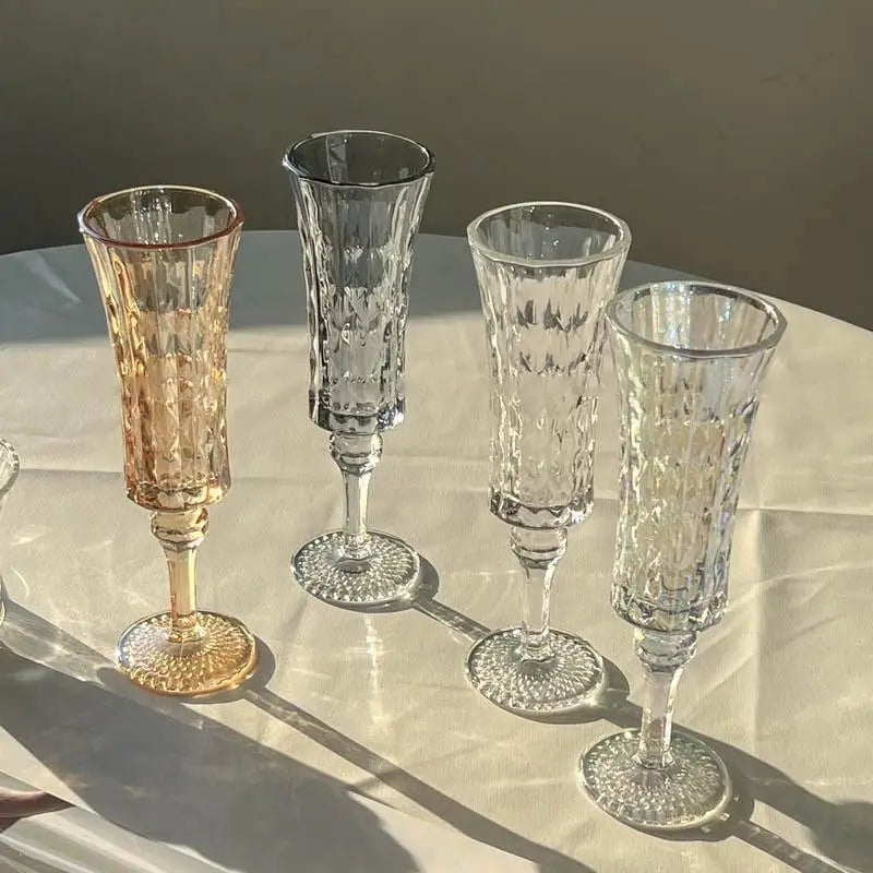 French Retro Striped Crystal Goblet | Wine & Cocktail Glass Crystal Wine Goblet Nixie