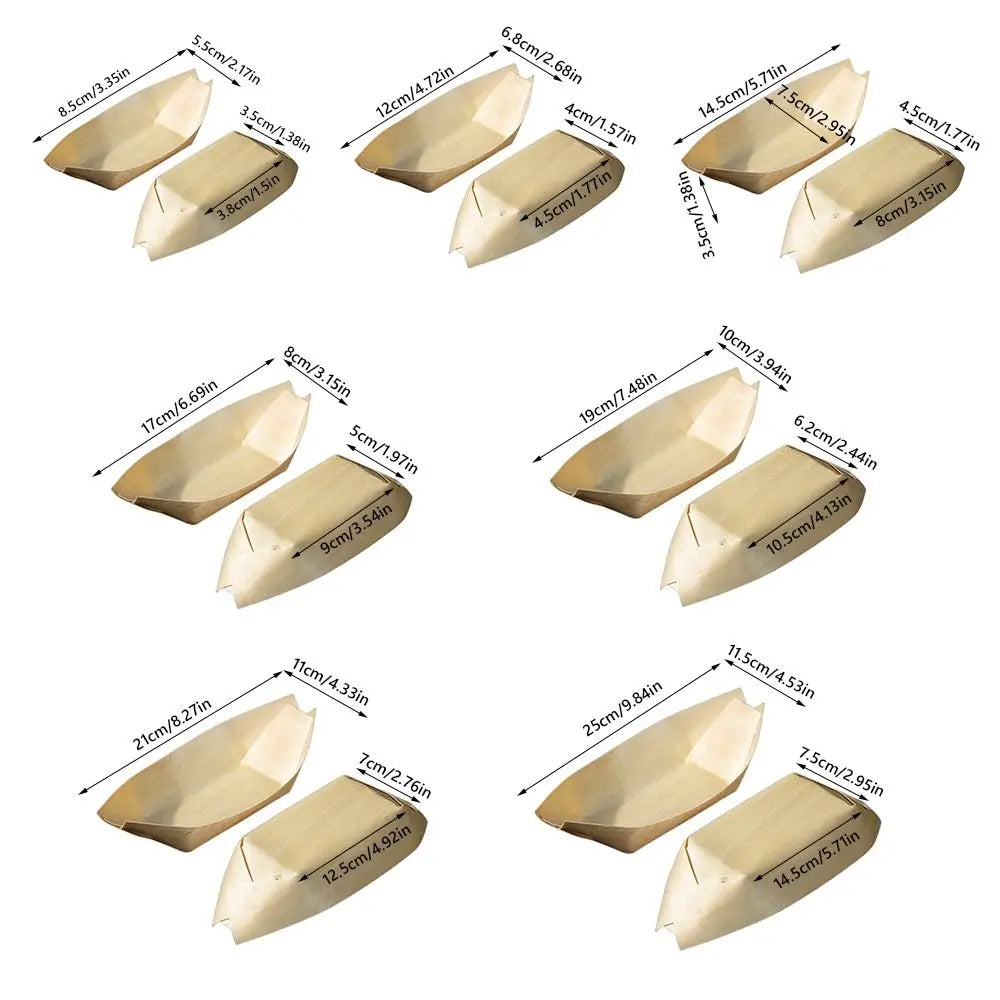 50 PCS Disposable Wooden Boat-Shaped Plates | Multi-Size Trays Disposable Serving Plates Nixie
