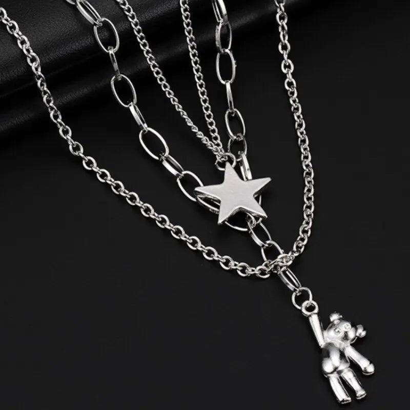 Vintage Hip Hop Rabbit Pentagram Multi-Layer Pendant Necklace Pendant Necklace Nixie