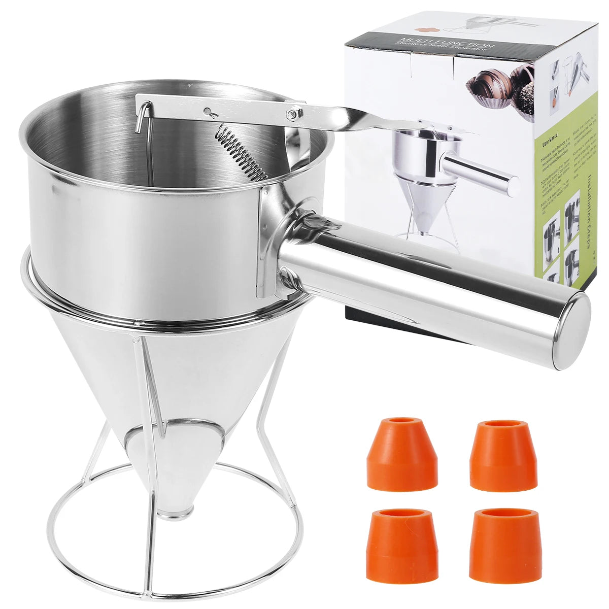 Stainless Steel Pancake Batter Dispenser with Stand & 4 Spouts
