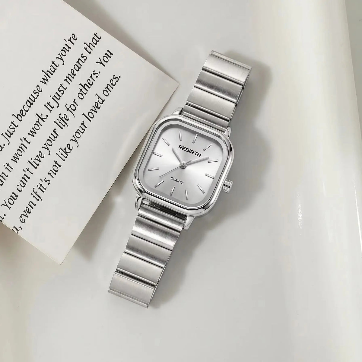REBIRTH Quartz Watch Roman Numeral Square Dial Stainless Steel Quartz Wristwatch Nixie