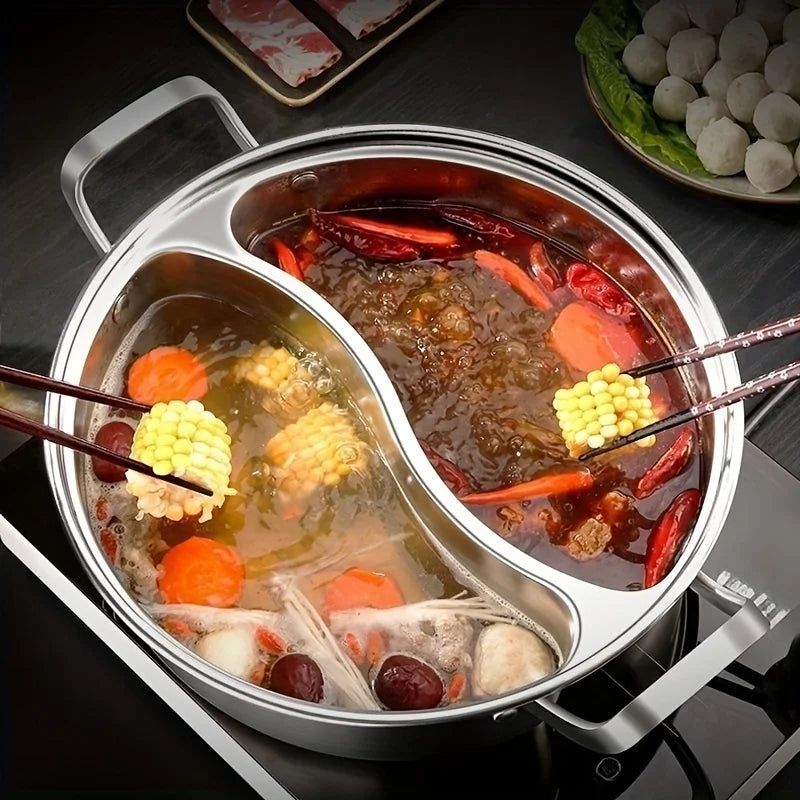 Stainless Steel Dual Divider Hot Pot – Induction Shabu Cookware Dual Divider Hot Pot Nixie