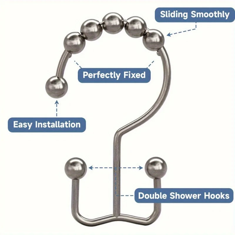 Stainless Steel Shower Curtain Hooks Roller Ball Double-Sided Rings Shower Curtain Hooks Nixie