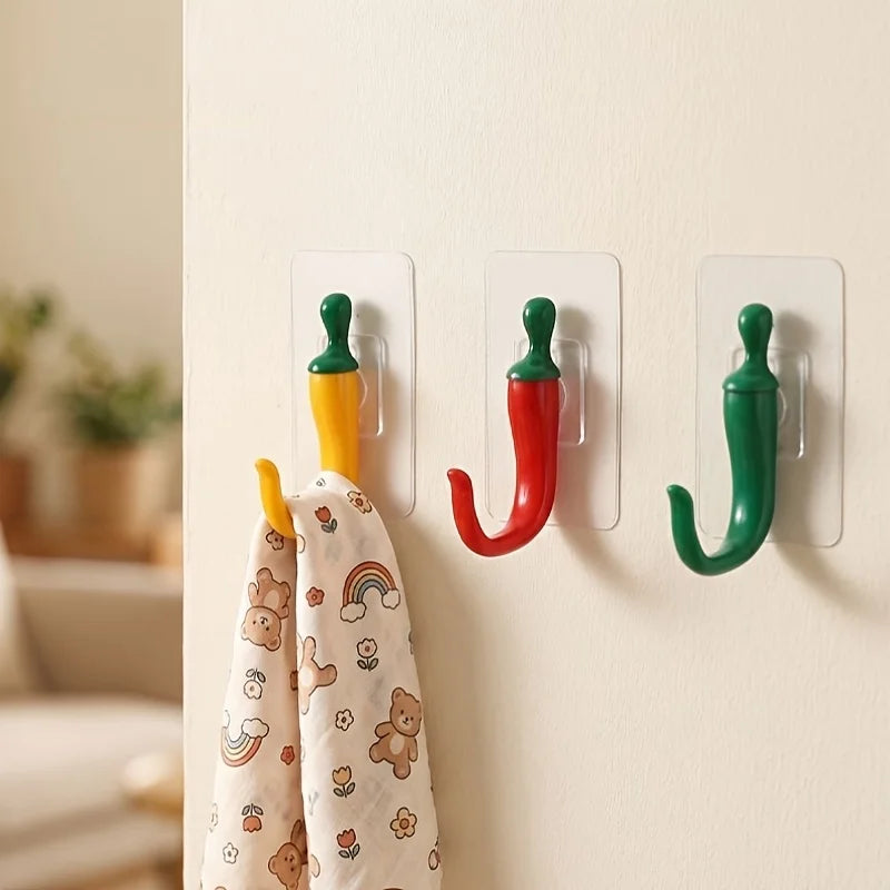 Chili Pepper Wall Hooks Self-Adhesive No-Drill 4pcs Decor Decorative Wall Hooks Nixie