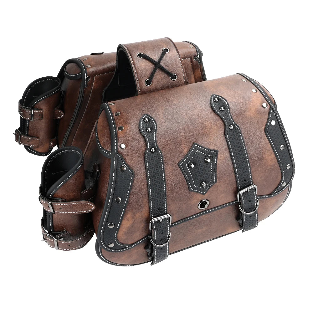 KEMITOUR Motorcycle Saddlebags PU Leather Throw Over Side Bags Motorcycle Saddlebags Nixie Type A Brown
