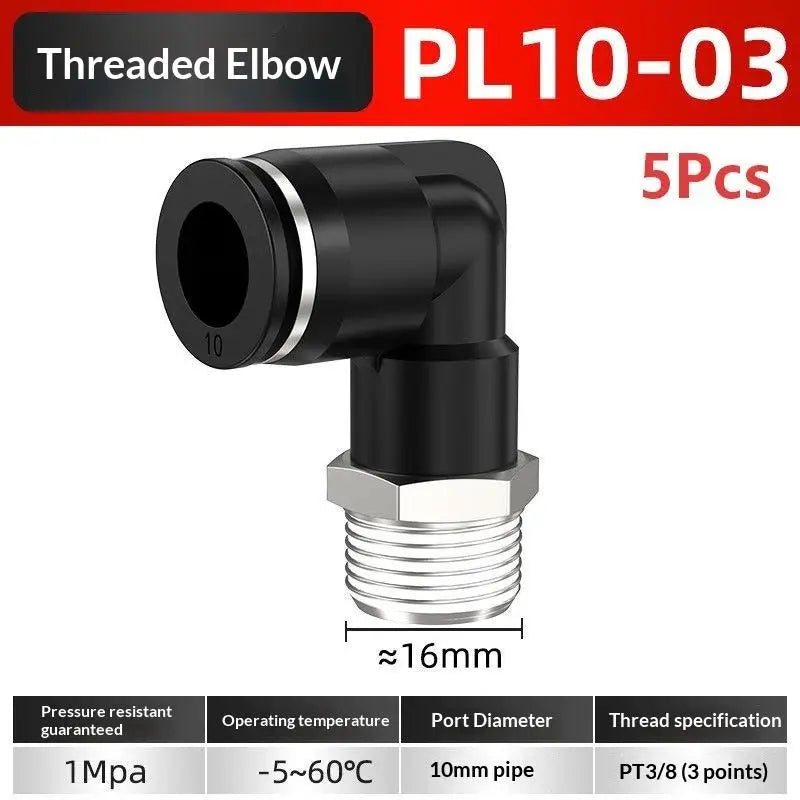 5Pcs 90° Push-Fit Pneumatic Elbow Fittings | PL Series Air Tube Pneumatic Elbow Fittings Nixie A5