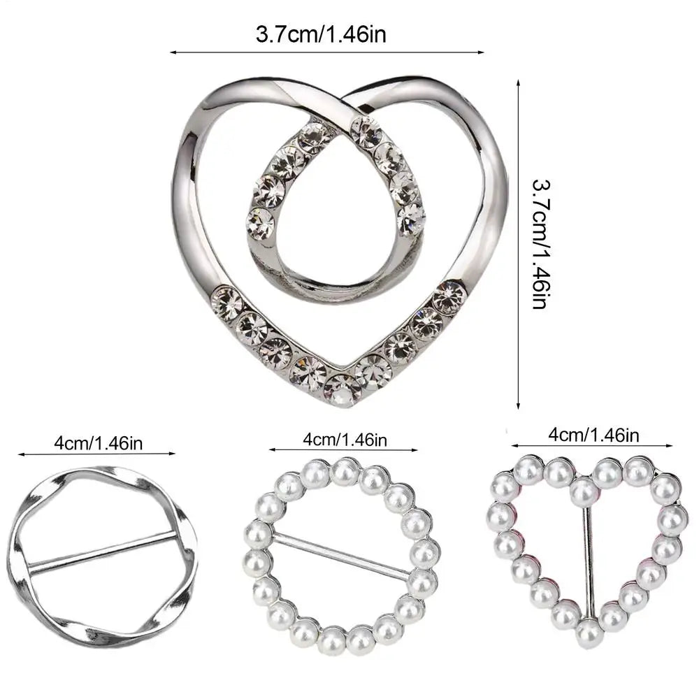 4pcs Metal Scarf Ring Clips – Pearl & Crystal Brooches for Women Scarf Clip Brooch Nixie Silver