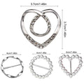 4pcs Metal Scarf Ring Clips – Pearl & Crystal Brooches for Women Scarf Clip Brooch Nixie Silver