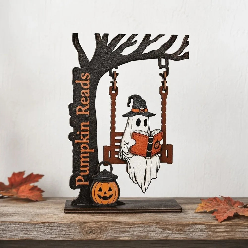 Wooden Halloween Pumpkin Spirit Swing Desktop Ornament